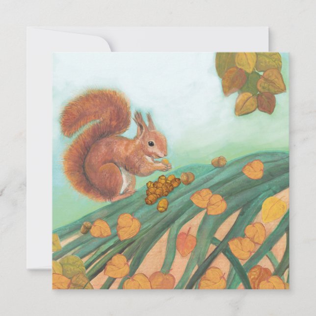 Red Squirrel Eating Hazelnut Illustration Karte (Vorderseite)