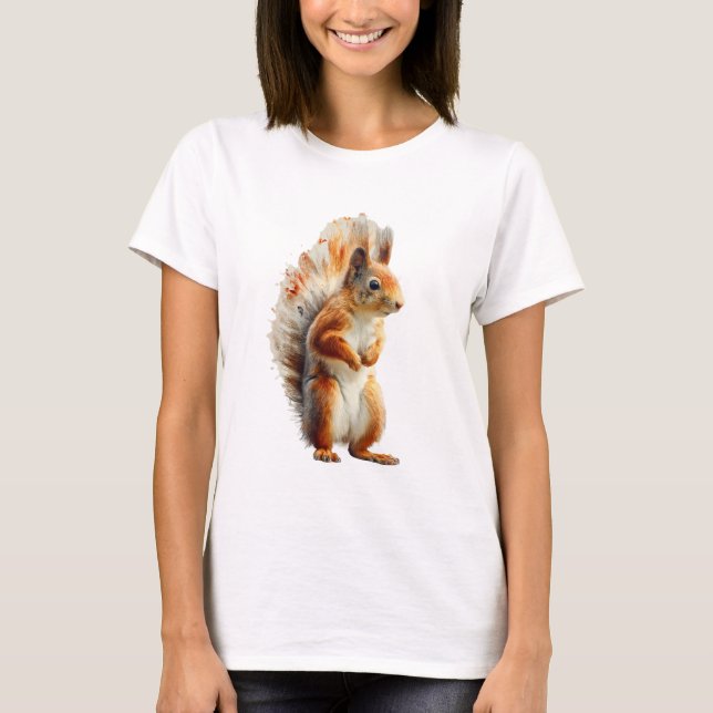 Red Squirrel Watercolor Illustration Women T-Shirt (Vorderseite)