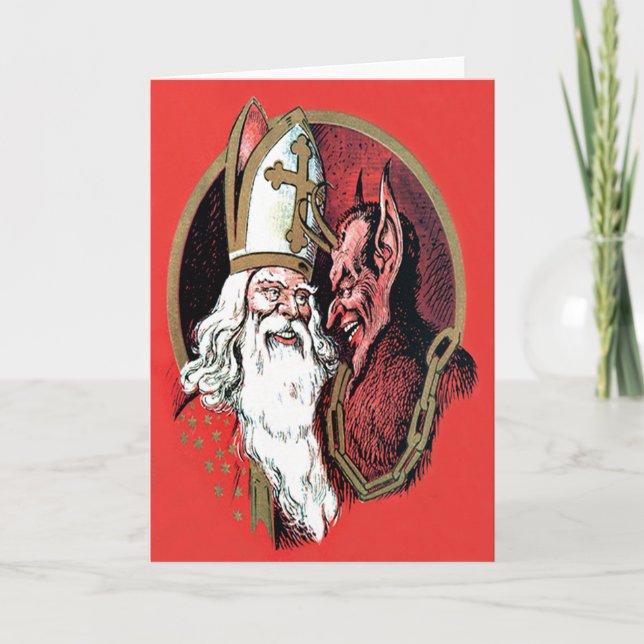 Red St Nicholas Krampus Feiertagskarte (Vorderseite)