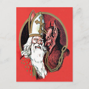 Red St Nicholas Krampus Postkarte