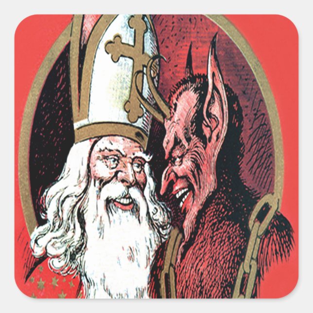 Red St Nicholas Krampus Quadratischer Aufkleber (Vorderseite)