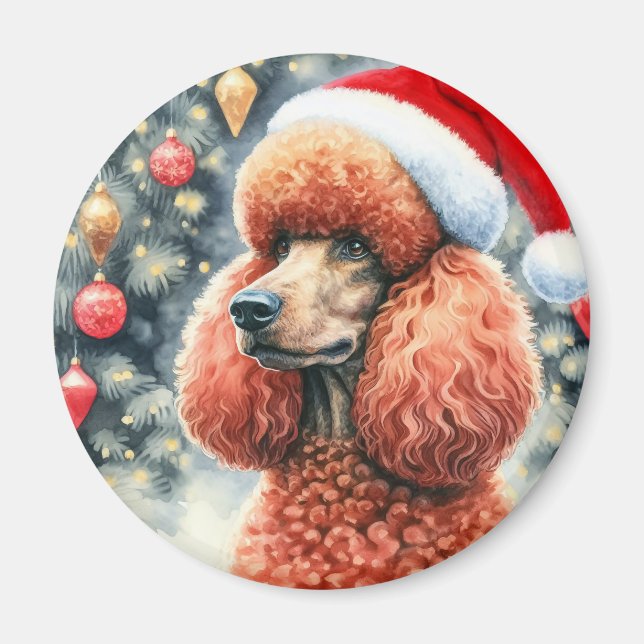 Red Standard Poodle Watercolor Weihnachten Magnet (Vorne)