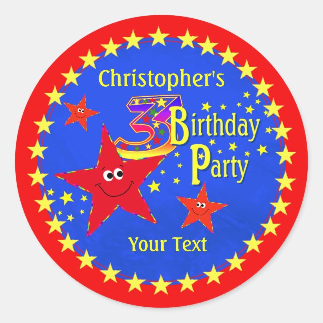 Red Star 3 Geburtstag Party Round Aufkleber (Vorderseite)