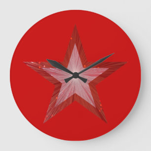 Red Star clock round red Große Wanduhr