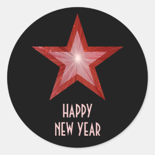 Red Star "Happy New Year" Round Aufkleber schwarz