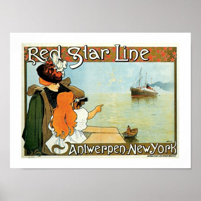 Red Star Line Frau mit Girl Ad Poster (Vorne)