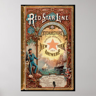 Red Star Line NYC Antwerp Steamships - Werbung Poster