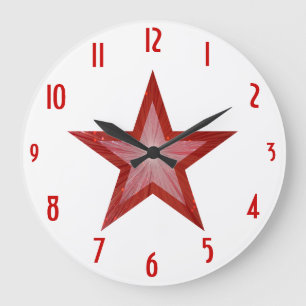 Red Star 'numbers' clock round white Große Wanduhr