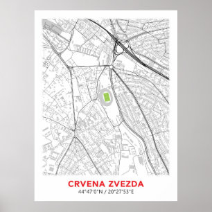 Red Star Stadium Map Design Poster