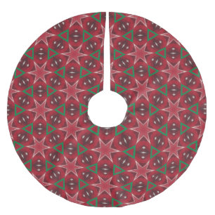 Red Star und Green Geometric Weihnachtsmuster Polyester Weihnachtsbaumdecke