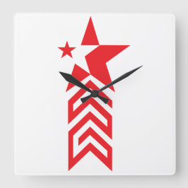 Red Star with Chevron Arrows Quadratische Wanduhr