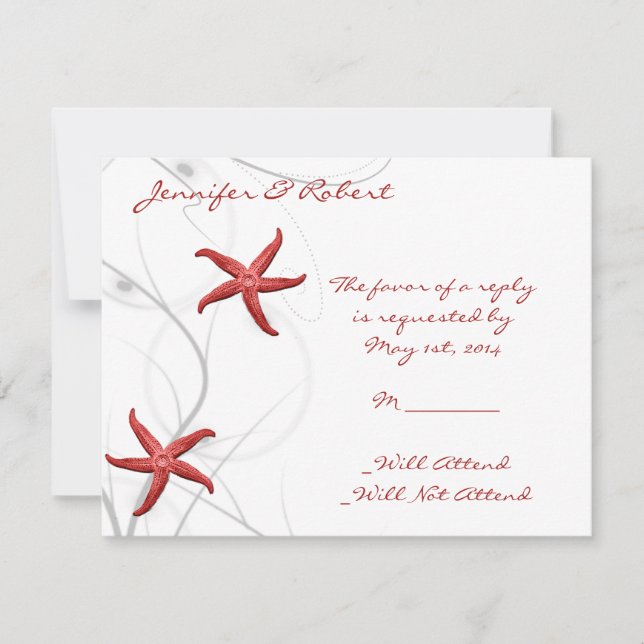 Red Starfish and Silver Coral Response Card RSVP Karte (Vorderseite)