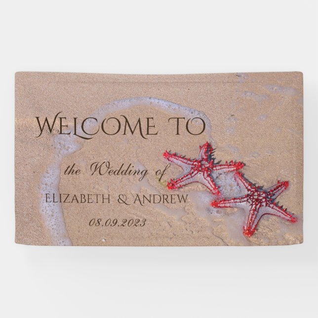 Red Starfish Beach Hochzeit Banner (Horizontal)