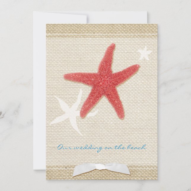 Red Starfish Rustic Beach Hochzeit Einladung (Vorderseite)