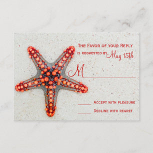 Red Starfish Sand Beach Hochzeit in Urlaubsort UAW RSVP Karte