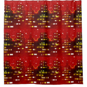 Red Starry Night City Skyline Abstraktes Muster Duschvorhang