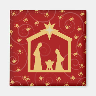 Red Starry Night Weihnachtskrippe Magnet