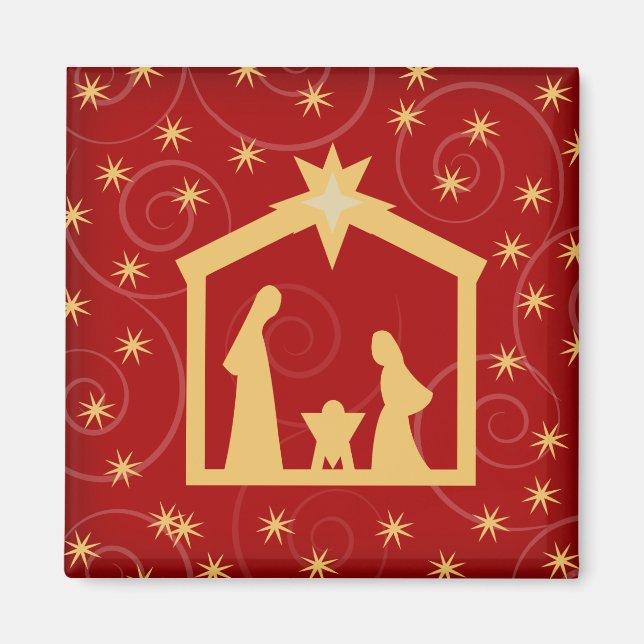 Red Starry Night Weihnachtskrippe Magnet (Vorne)