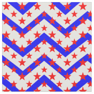 Red Stars auf Blue White Zigzag Stoff