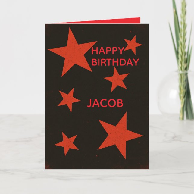 Red Stars Black Background Retro Grunge Birthday Karte (Vorderseite)