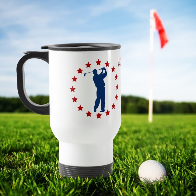 Red Stars Blue Golfer Reisebecher (Von Creator hochgeladen)