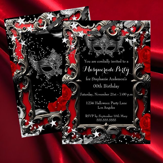 Red Stars Magical Night Masquerade Party Halloween Einladung (Von Creator hochgeladen)