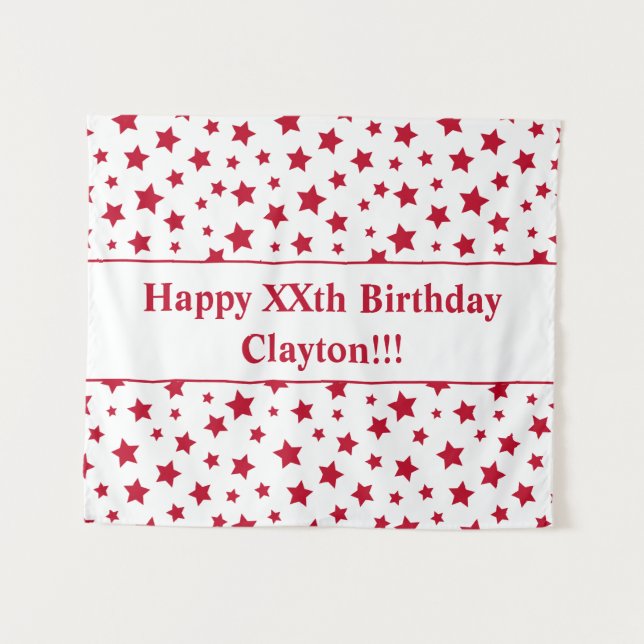 Red Stars mit Message Birthday Tapestes Wandteppich (Vorderseite (Horizontal))