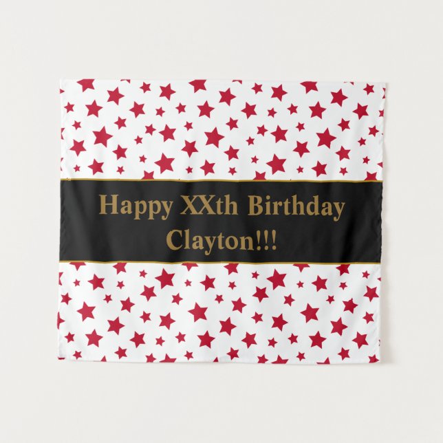 Red Stars mit Message Birthday Tapestes Wandteppich (Vorderseite (Horizontal))