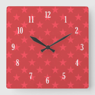 Red stars pattern quadratische wanduhr