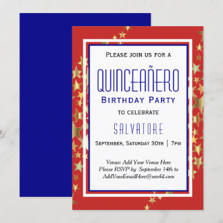 Red Stars Quinceañero 15. Geburtstag Junge Einladung