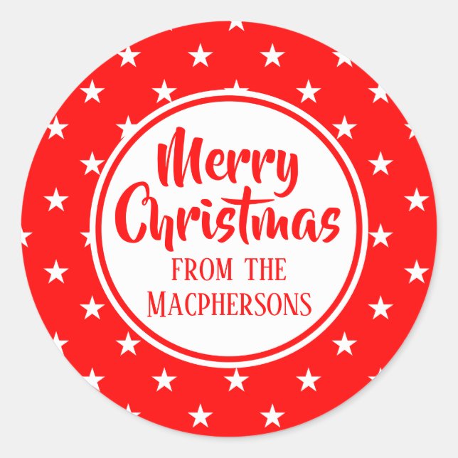 Red Stars Weihnachtskleber Runder Aufkleber (Vorderseite)