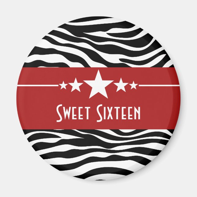 Red Stars Zebra Print Sweet 16 Magnet (Vorne)