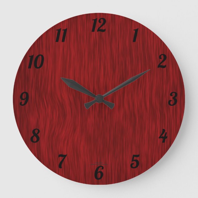 Red Stated Woodgrain Look Clock Große Wanduhr (Vorderseite)