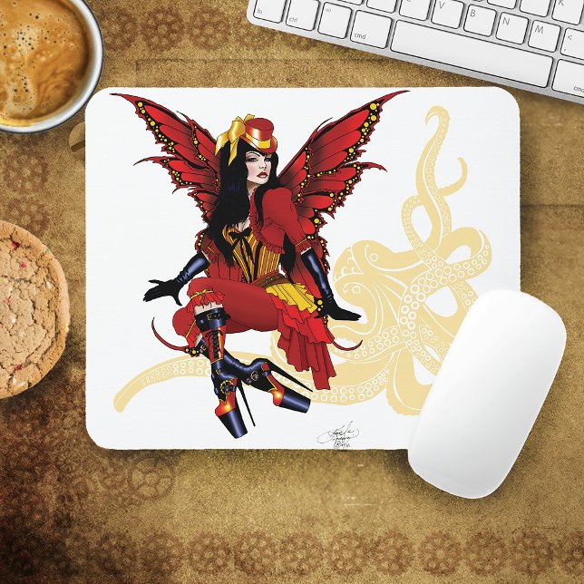Red Steampunk Fairy and Octopus Mousepad (Von Creator hochgeladen)