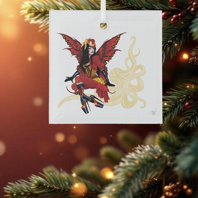Red Steampunk Fairy Octopus Ornament Aus Glas (Von Creator hochgeladen)