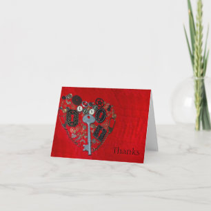 Red Steampunk Heart Wedding Danke Cards