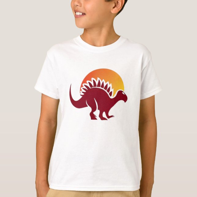 Red Stegosaurus Sunset Silhouette T-Shirt (Vorderseite)