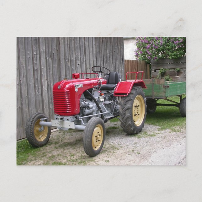 Red Steyr Tractor T84 Postkarte (Vorderseite)