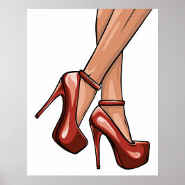 Red Stiletto Heelses and Legs Poster