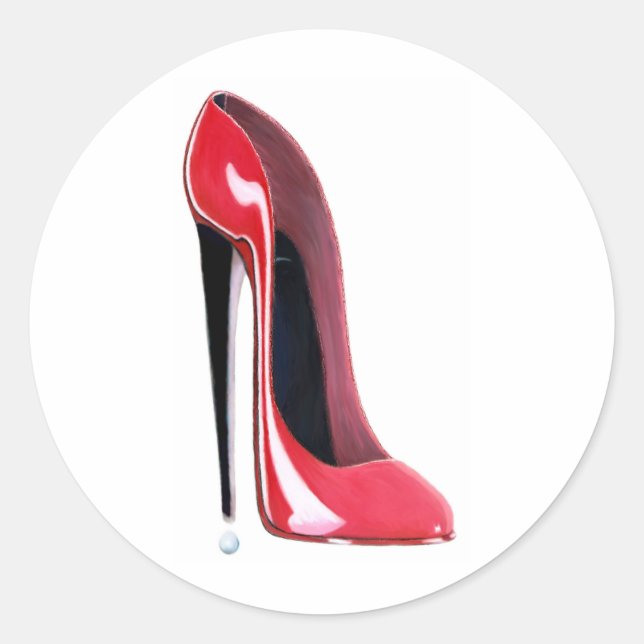Red Stiletto High Heel Shoe Art Runder Aufkleber (Vorderseite)