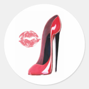 Red Stiletto Shoe und Kiss Runder Aufkleber