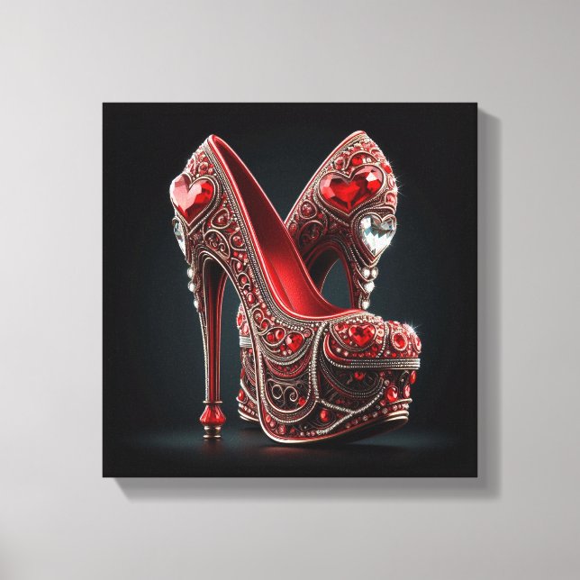 Red Stilettos with Heart Shaped Diamonds Leinwanddruck (Vorderseite)