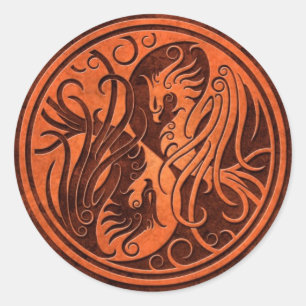 Red Stone Yin Yang Phoenix Runder Aufkleber