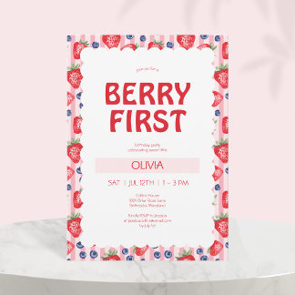 Red Strawberries Berry Erster Geburtstag Party Einladung