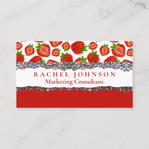 Red Strawberries Feminine Glam Retro Business Card Visitenkarte