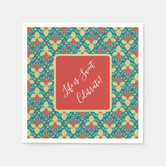 Red Strawberries, Flowers, Fruit and Runners Serviette