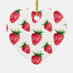 Red Strawberries Pattern Keramik Ornament