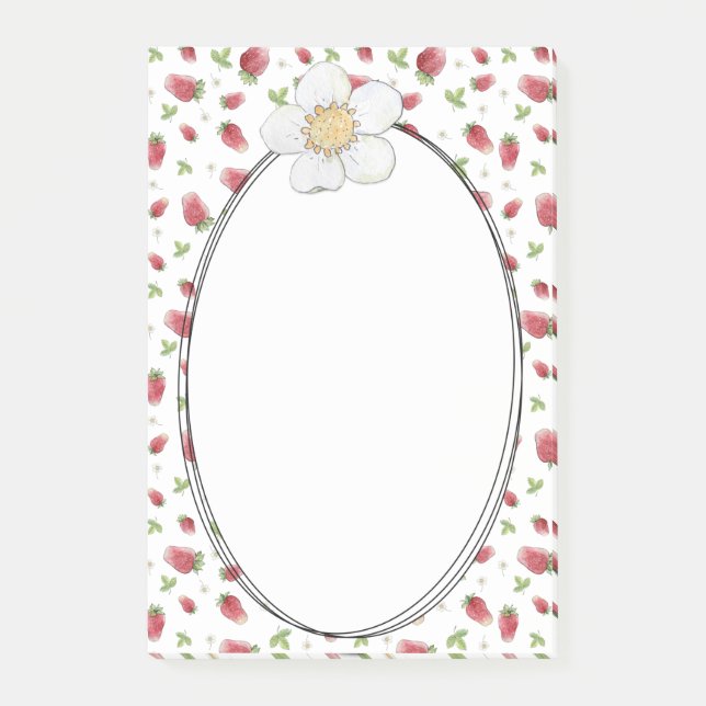 Red Strawberries Watercolor Pattern Post-it Klebezettel (Vorderseite)