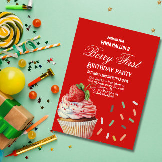 Red Strawberry 1. Geburtstag Berry Erste Einladung