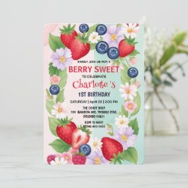 RED Strawberry 1. Geburtstag Party Einladung